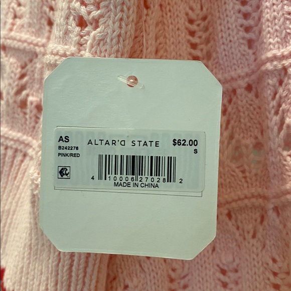 Altar’d State - Tie-Front Crochet Sweater Cardigan in Pink/Red (NWT) - Size : S - Picture 6 of 6